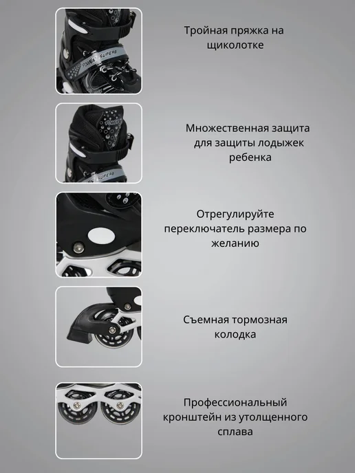 Sport&Fun Роликовые коньки раздвижные детские ролики для девочки, черный, фото 2