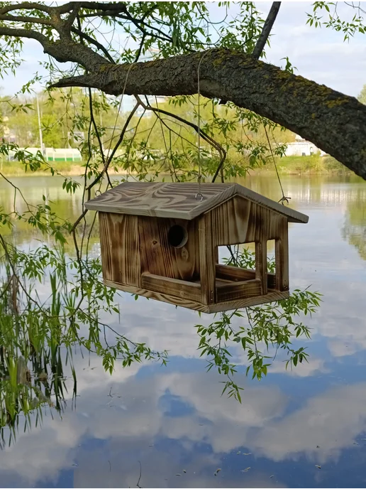ZaRmAnQ Скворечник-кормушка для птиц из натурального дерева, коричневый, фото 4