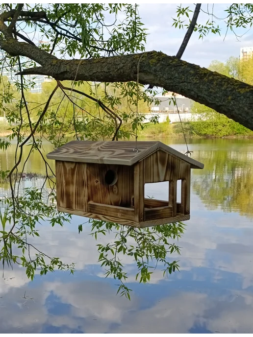 ZaRmAnQ Скворечник-кормушка для птиц из натурального дерева, коричневый, фото 5