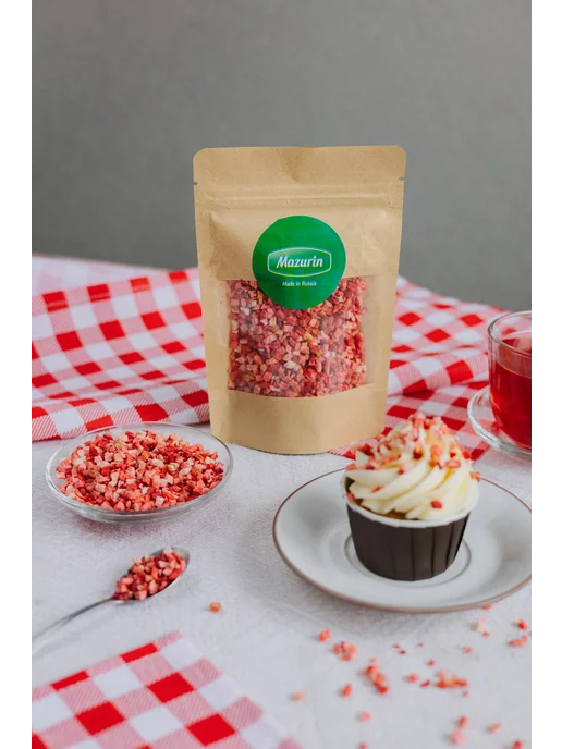 Mazurin Fruits & Berries Клубника сублимационной сушки, кусочки 1-5 мм, 20 г, 20 г