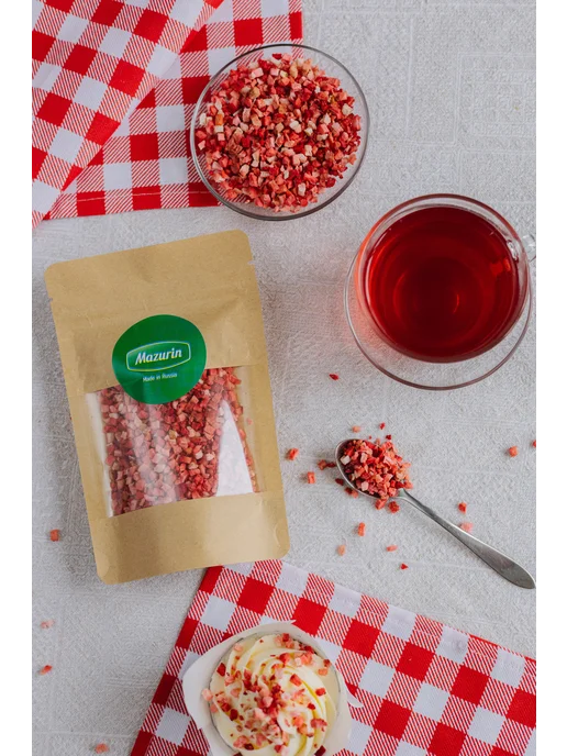 Mazurin Fruits & Berries Клубника сублимационной сушки, кусочки 1-5 мм, 20 г, 20 г, фото 3