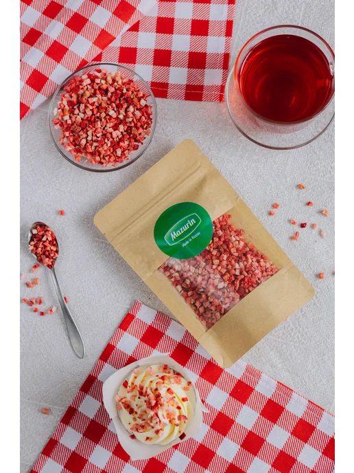 Mazurin Fruits & Berries Клубника сублимационной сушки, кусочки 1-5 мм, 20 г, 20 г, фото 4