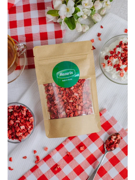 Mazurin Fruits & Berries Клубника сублимационной сушки, кусочки 5-10 мм, 20 г, 20 г, фото 2
