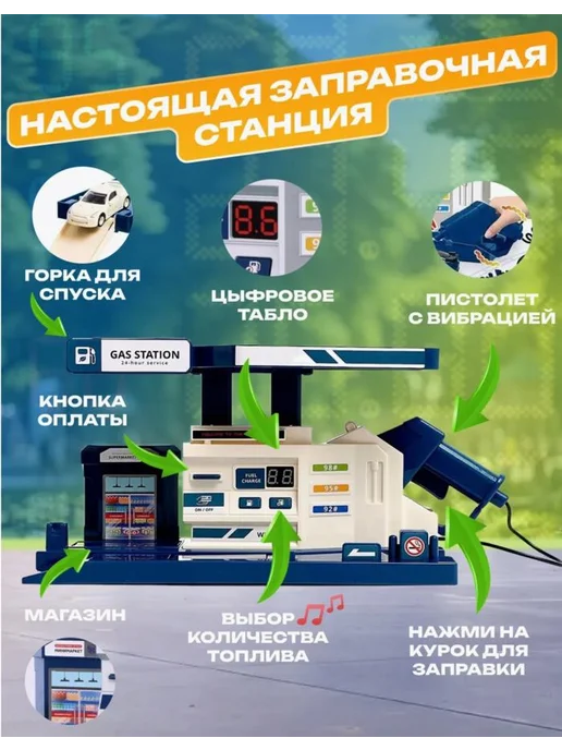 Китайская игрушка1 Парковка «Заправочная станция», с дисплеем, свет и звук, синий, фото 5