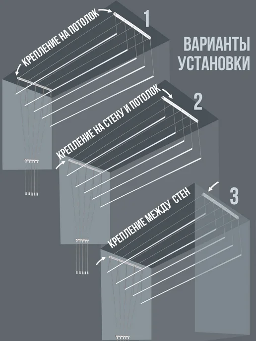 Сушилка для белья потолочная - настенная 1,2м, 1,2 м, фото 4