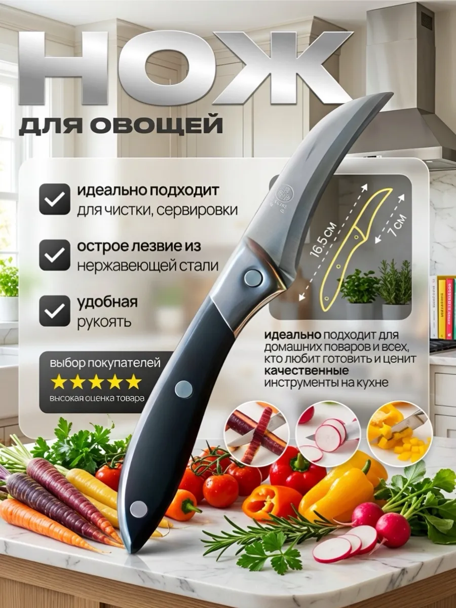 Нож кухонный универсальный для чистки овощей и фруктов