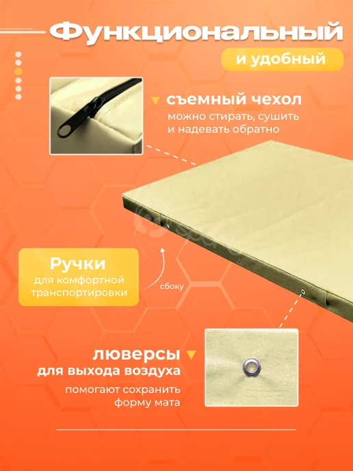 SportPanda Мат гимнастический 1*2*0,1 м, прочный ПВХ + поролон 18 кг м3, 1x2x0.1 м, 22 кг, фото 3