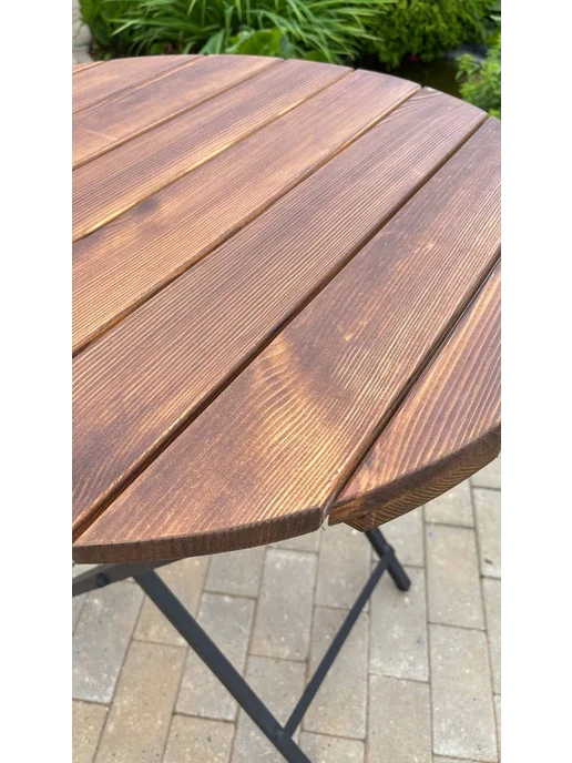 iWood Стол круглый складной для дома дачи и сада, коричневый, фото 3
