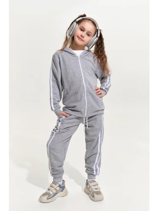Blossom kids спортивный костюм детский с лампасами и капюшоном на молнии, серый, фото 3