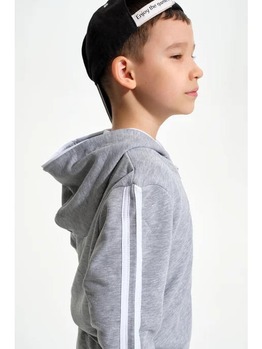 Blossom kids спортивный костюм детский с лампасами и капюшоном на молнии, серый, фото 4