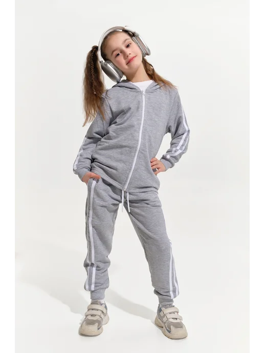 Blossom kids спортивный костюм детский с лампасами и капюшоном на молнии, серый, фото 5