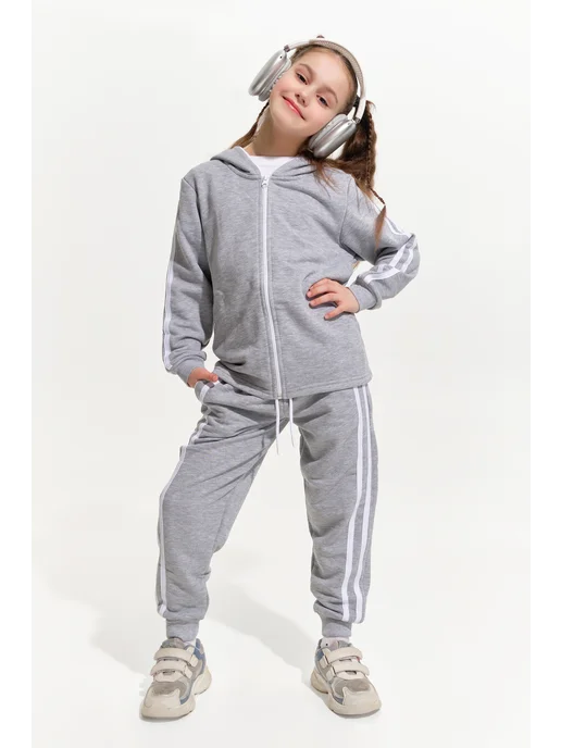 Blossom kids спортивный костюм детский с лампасами и капюшоном на молнии, серый, фото 6