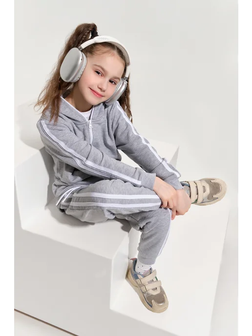 Blossom kids спортивный костюм детский с лампасами и капюшоном на молнии, серый, фото 7