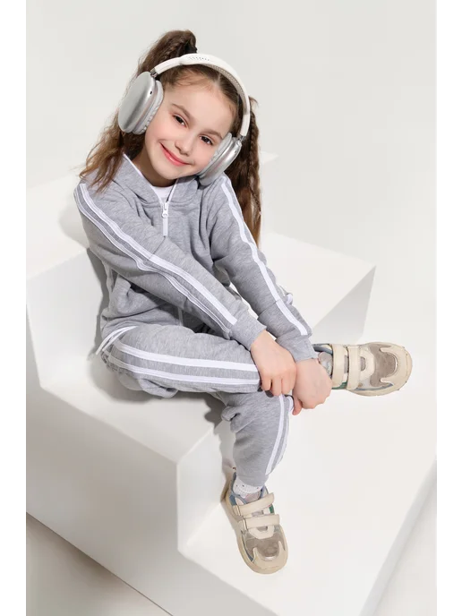 Blossom kids спортивный костюм детский с лампасами и капюшоном на молнии, серый, фото 8