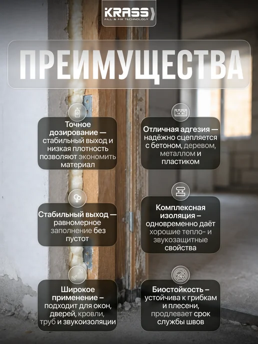 Krass Пена монтажная ULTRAFLEX Mini Всесезонная 0,25 л, 0,25 л, фото 2