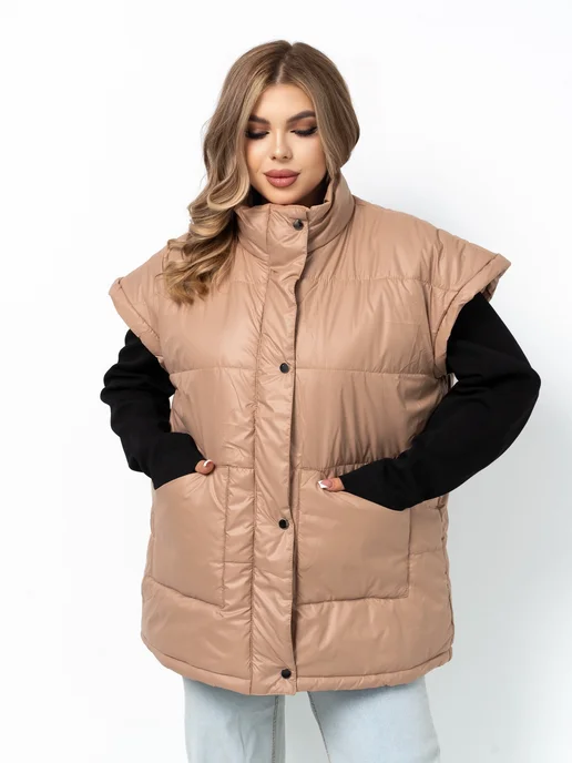 Clozer Жилетка Оверсайз, бежевый, фото 4
