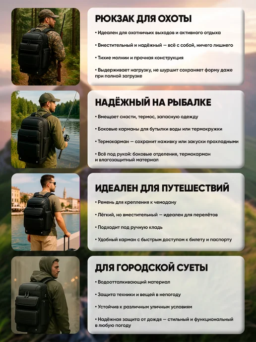 Рюкзак для путешествий, ручная кладь, черный, фото 8