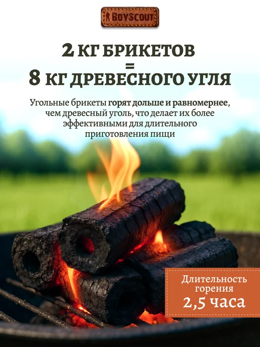 Boyscout Уголь брикетированный длительного горения 2 кг, 2 кг, фото 3