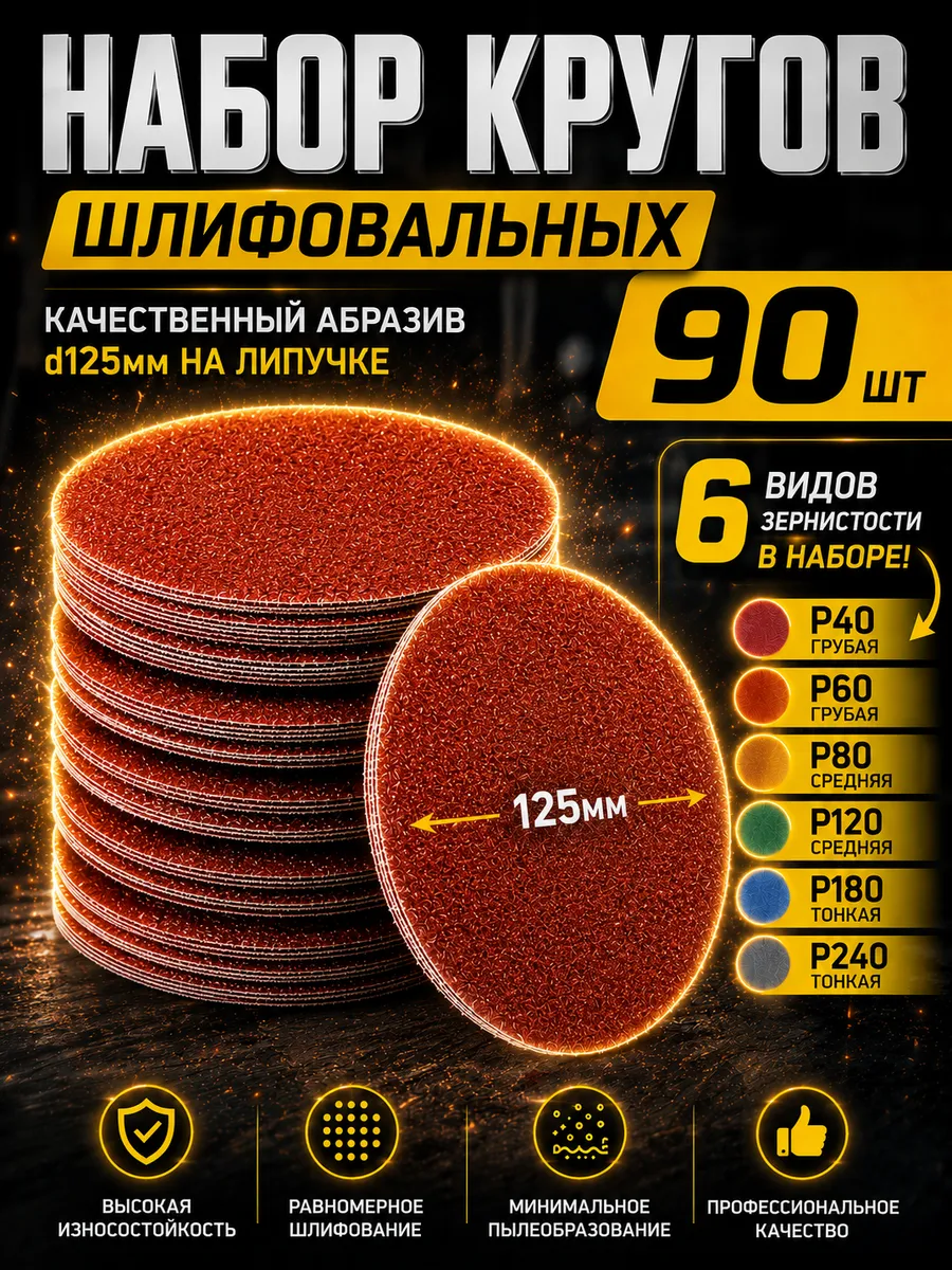 Наждачные шлифовальные круги 125 мм на липучке