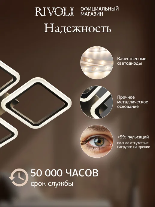 Rivoli Люстра потолочная светодиодная с пультом 90 Вт, черная, 90 Вт, фото 5