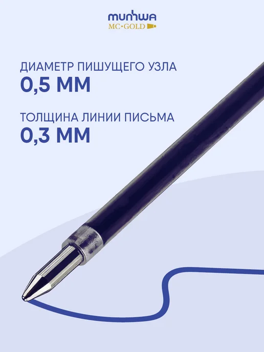 MunHwa Стержень для ручек шариковый синий 0,5мм 12шт Mc Gold, 12 шт, фото 6