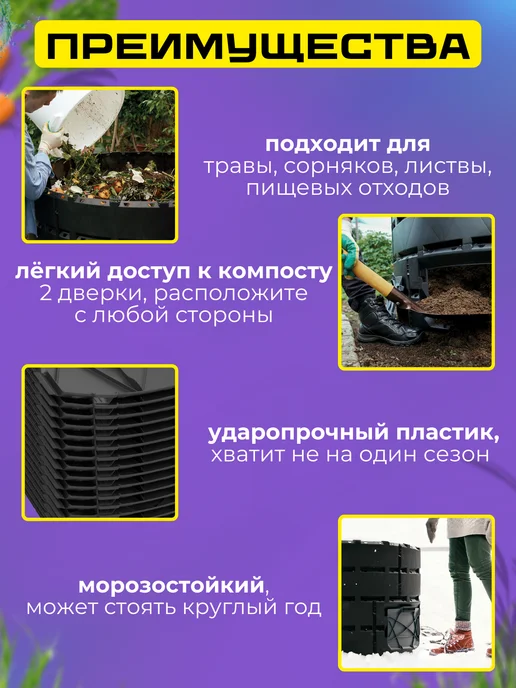 Альт-Пласт Компостер садовый контейнер для компоста на дачу, черный, фото 3