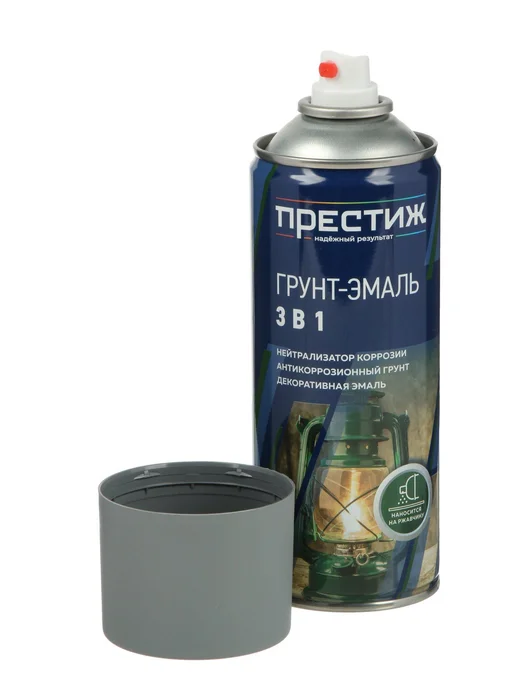ПРЕСТИЖ НАДЕЖНЫЙ РЕЗУЛЬТАТ Грунт-эмаль аэрозольная 3в1 серая, серый, фото 4