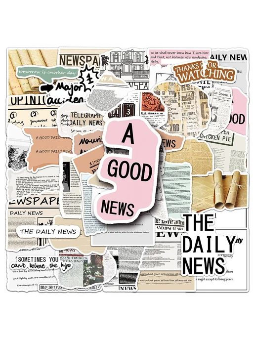 LAWE STICKERS Набор самоклеящихся наклеек Newspaper Clipping 50 шт, 50 шт, фото 3