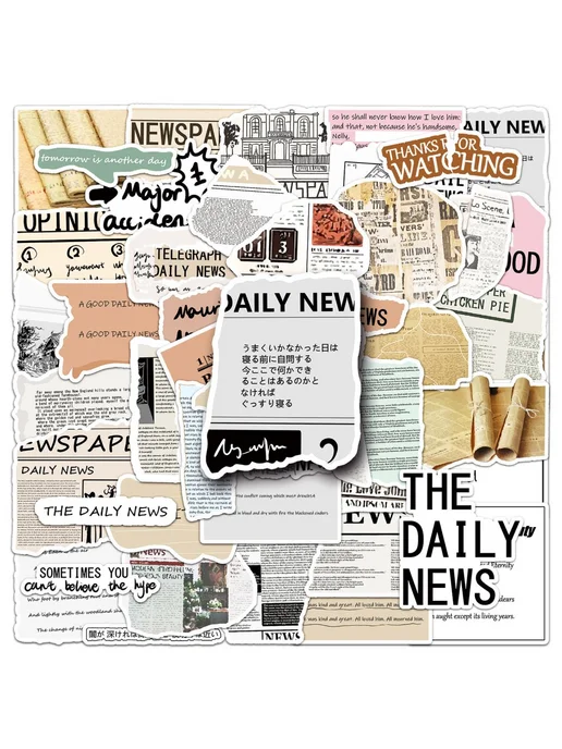 LAWE STICKERS Набор самоклеящихся наклеек Newspaper Clipping 50 шт, 50 шт, фото 4