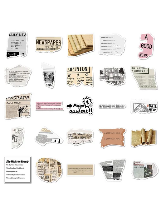 LAWE STICKERS Набор самоклеящихся наклеек Newspaper Clipping 50 шт, 50 шт, фото 5
