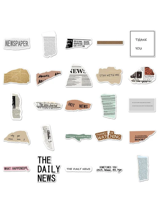LAWE STICKERS Набор самоклеящихся наклеек Newspaper Clipping 50 шт, 50 шт, фото 6