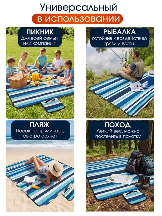 Пляжный коврик складной 150 × 200 см, 150x200 см, фото 2