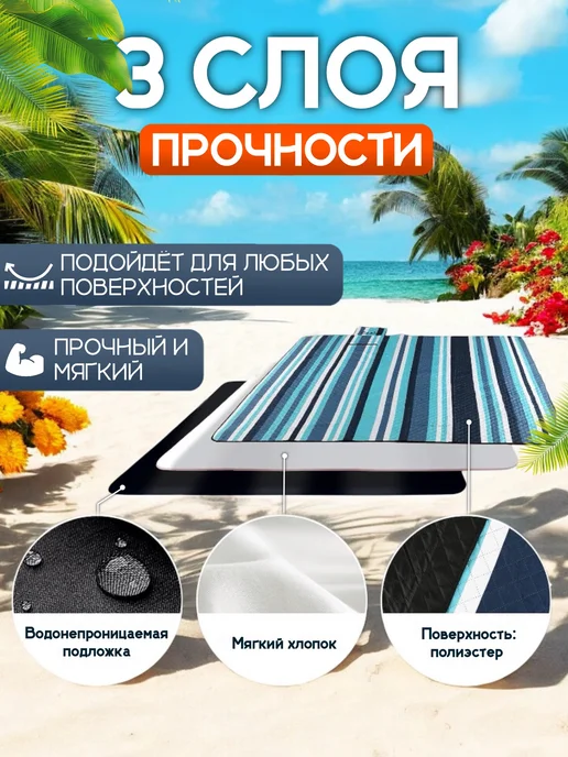 Пляжный коврик складной 150 × 200 см, 150x200 см, фото 4
