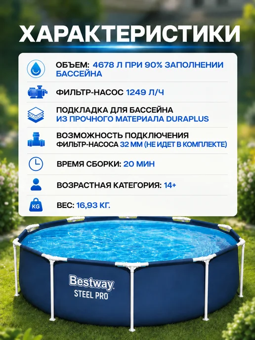 Bestway Бассейн каркасный большой глубокий 305х76 взрослых 56677, 305x76, фото 4