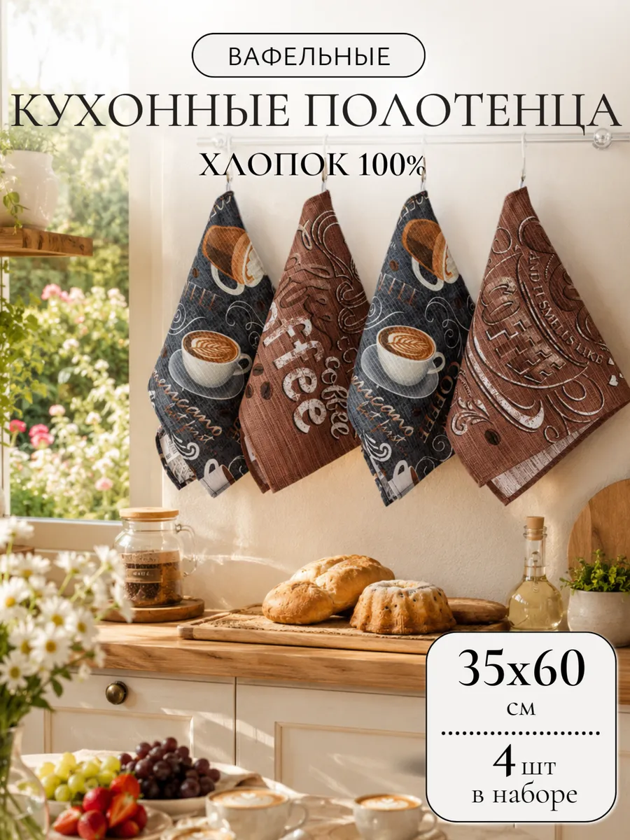 Полотенца кухонные 35х60см 4 шт хлопок