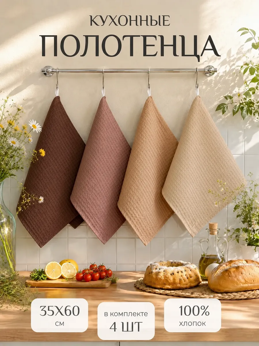 Полотенца кухонные 35х60см 4 шт хлопок