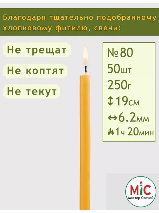 Мастер Свечей Свечи церковные медовые №80 50 штук, вариант, фото 3