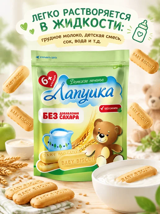 adelia.soap Печенье детское растворимое Без сахара Лапушка, 5 шт, фото 2