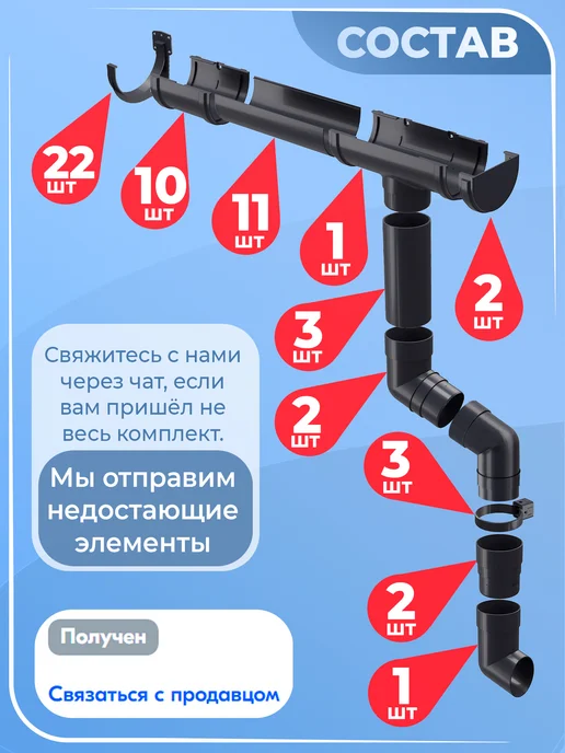 Docke Комплект водосток 11 м 1 слив (серый 7024) система, 11 м, фото 2