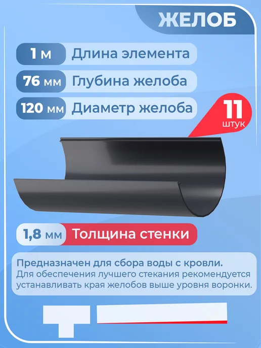 Docke Комплект водосток 11 м 1 слив (серый 7024) система, 11 м, фото 3