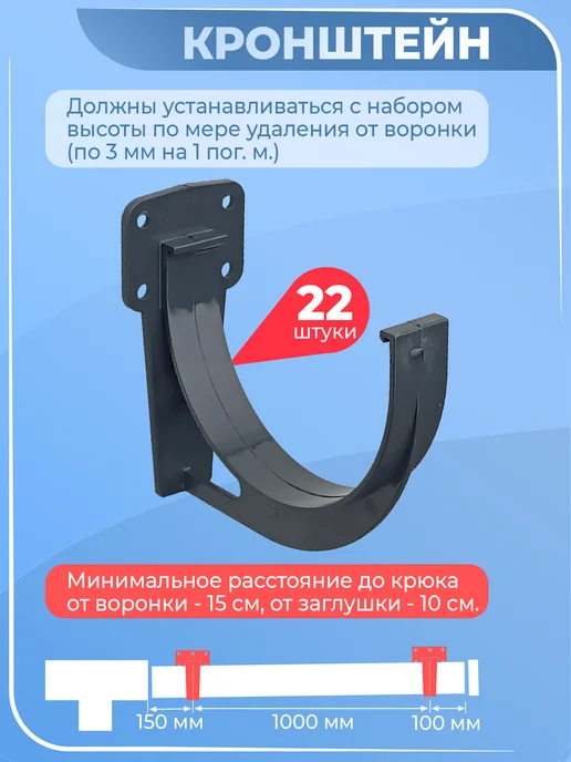 Docke Комплект водосток 11 м 1 слив (серый 7024) система, 11 м, фото 7
