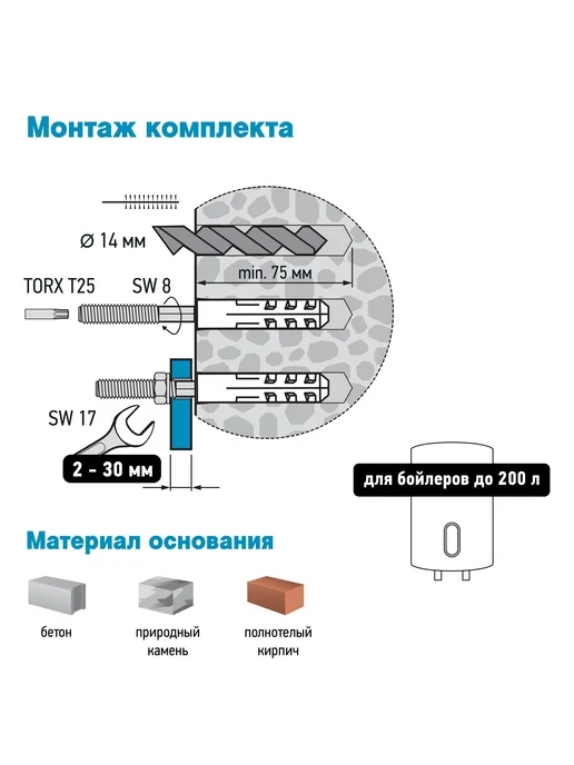 ЕВРОПАРТНЕР Крепеж для монтажа бойлера и водонагревателя со шпилькой, серый, фото 4