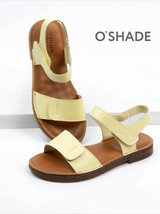 O`SHADE Белые босоножки женские летние на низком каблуке, желтый