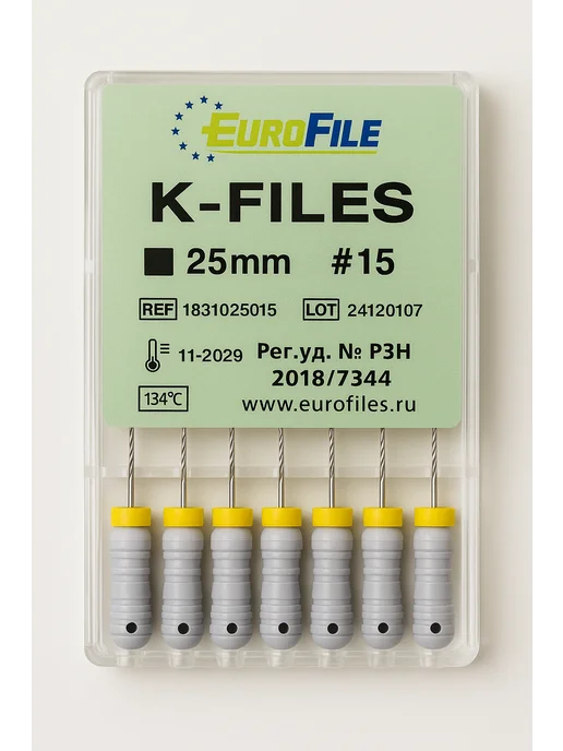 Eurofile К-файлы стоматологические 25мм №15 6шт, 6 шт, фото 3
