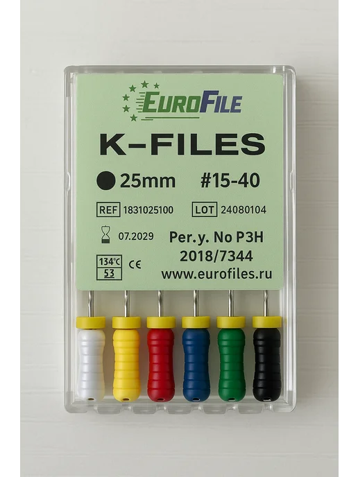 Eurofile К-файлы стоматологические 25мм №15-40 6шт, 6 шт, фото 3