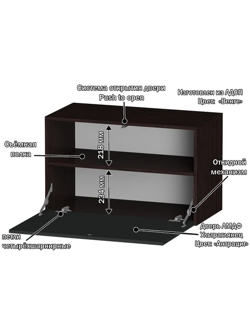 Furnistyle Тумба навесная "Студио" ТГ-04 Венге, Антрацит, коричневый, фото 5