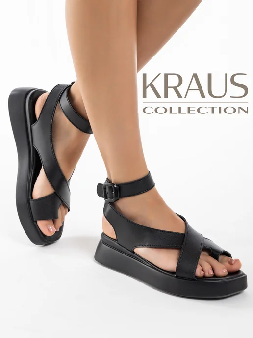 KRAUS Collection Босоножки кожаные натуральные женские, черный