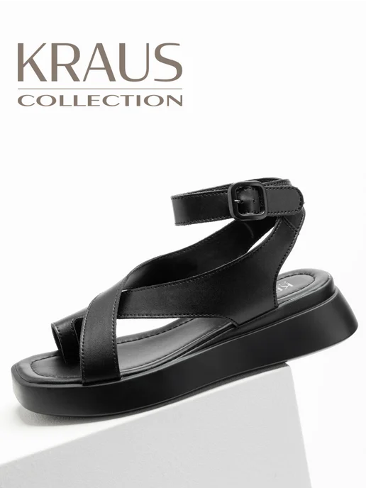 KRAUS Collection Босоножки кожаные натуральные женские, черный, фото 7