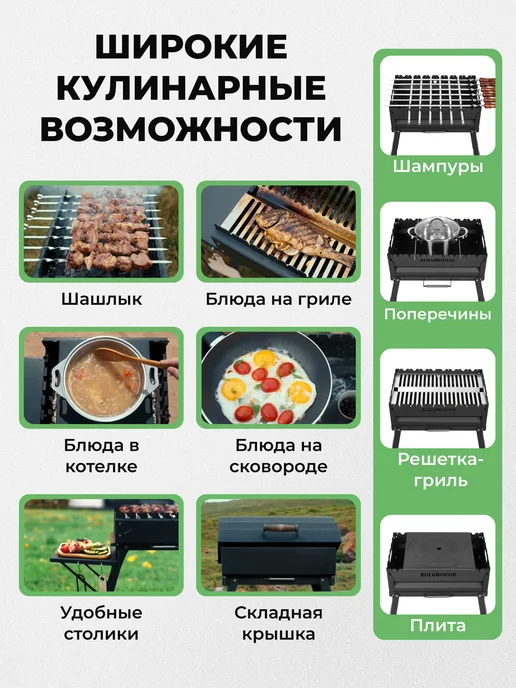 KOLUNDROV Мангал со столиками разборный переносной для дачи и шашлыка, черный, фото 7