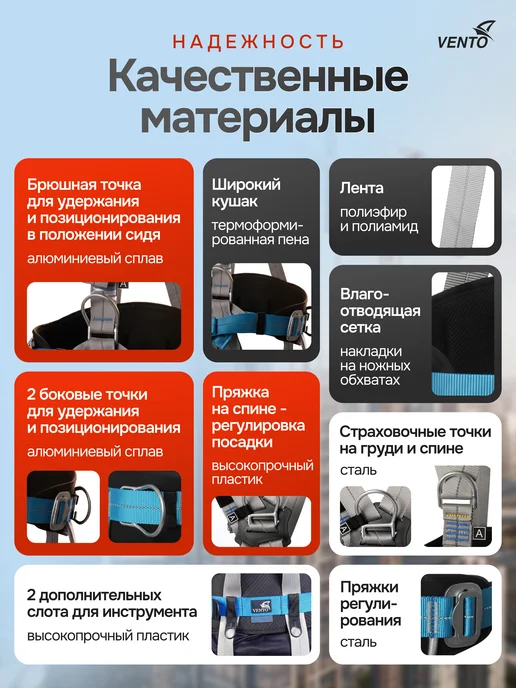 VENTO Обвязка альпинистская 'Высота 016' Венто, синий, фото 5
